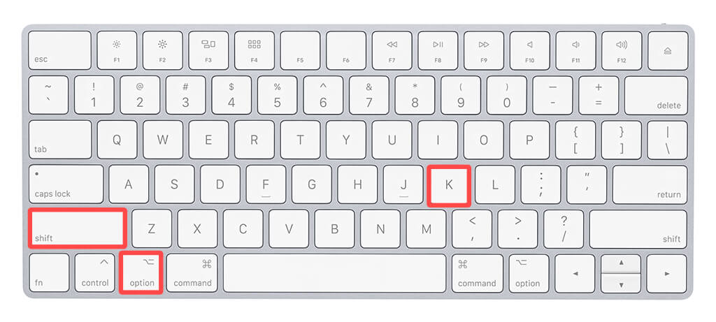 快捷键 option   shift   k